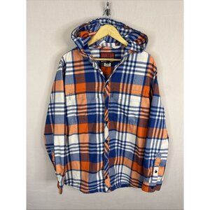 Burton Ruckus Flannel Hooded Shirt Jacket Plaid Blue Orange Men’s Medium